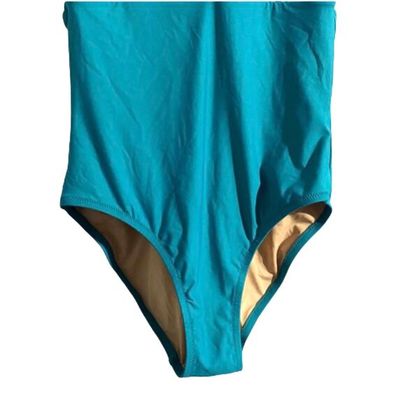 J. Crew Plunge V-Neck One Piece Swimsuit Solid Teal Blue Green Classic Size 8 - Picture 3 of 6